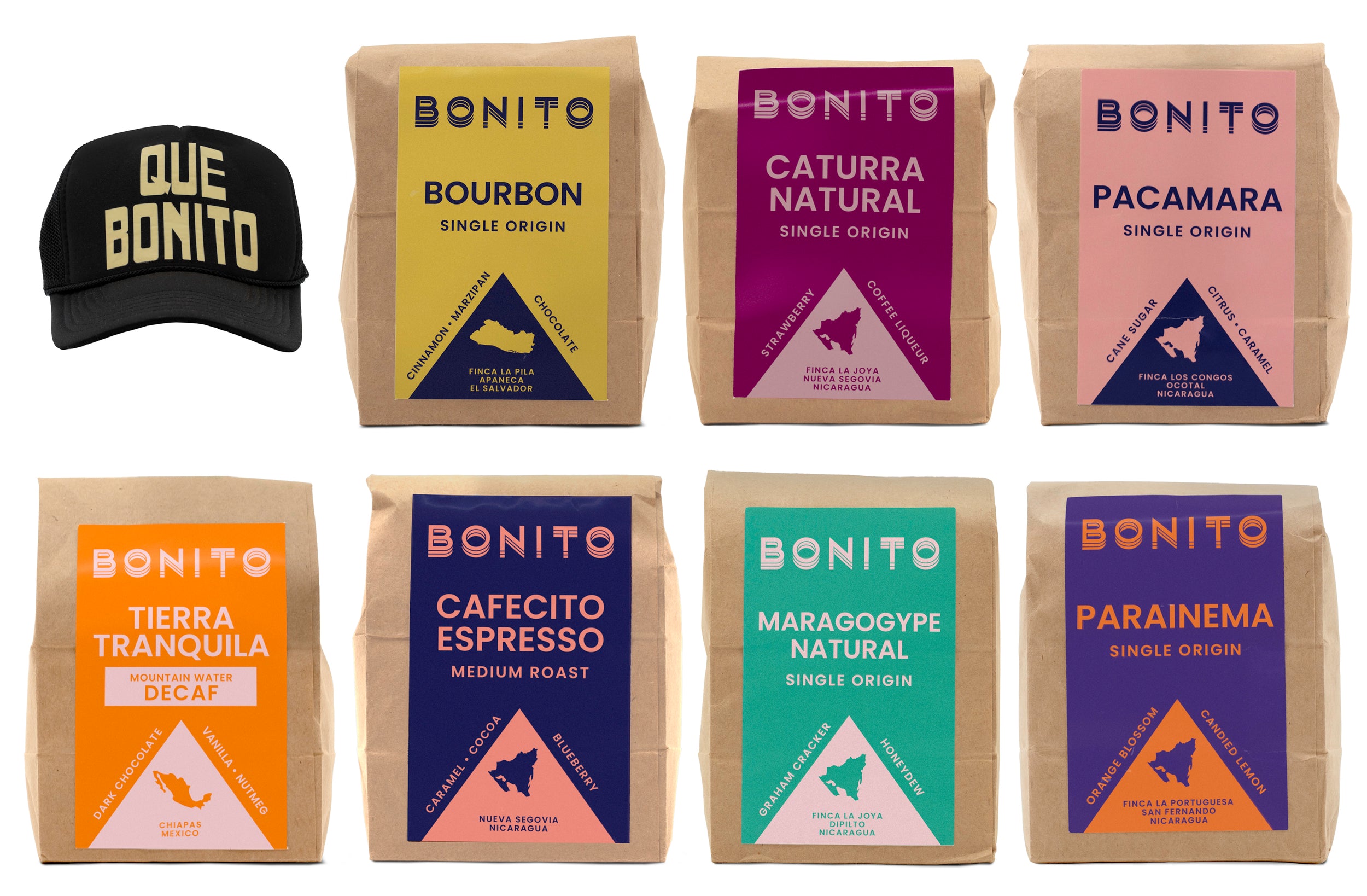 Coffee Fest 7 8oz Bag Bundle with QUE BONITO Hat